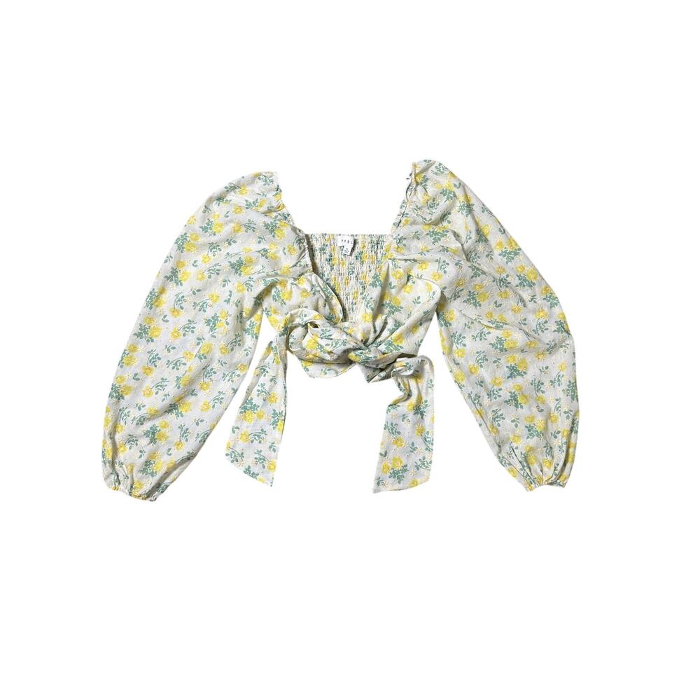 Mable Yellow Floral Eyelet Long Sleeve Cropped Top